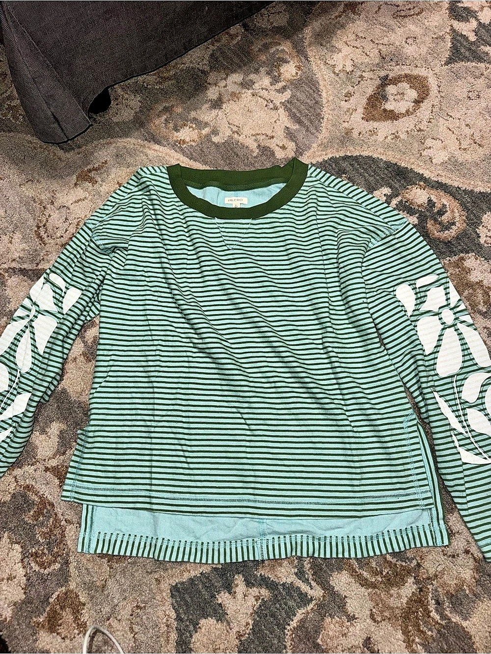 NWOT Pilcro Anthropologie Striped Long Sleeve Top in Green & White Size Small - Picture 4 of 5